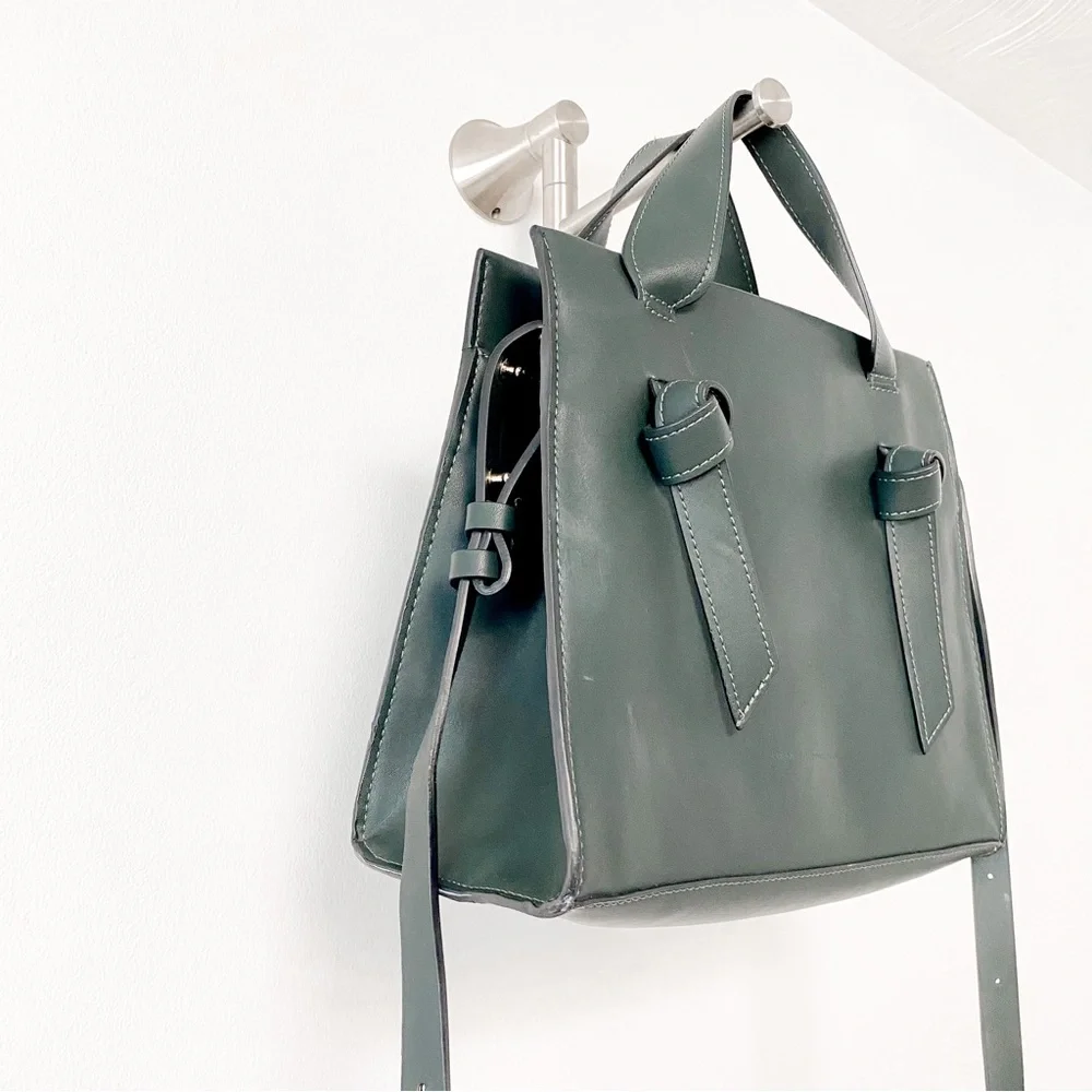 French Connection Preppy Casual  Chic Aria Knot Detail Tote Hand Bag‎ Green